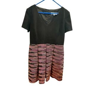 Trina Turk Black Bodice Pink Patterned Midi Dress